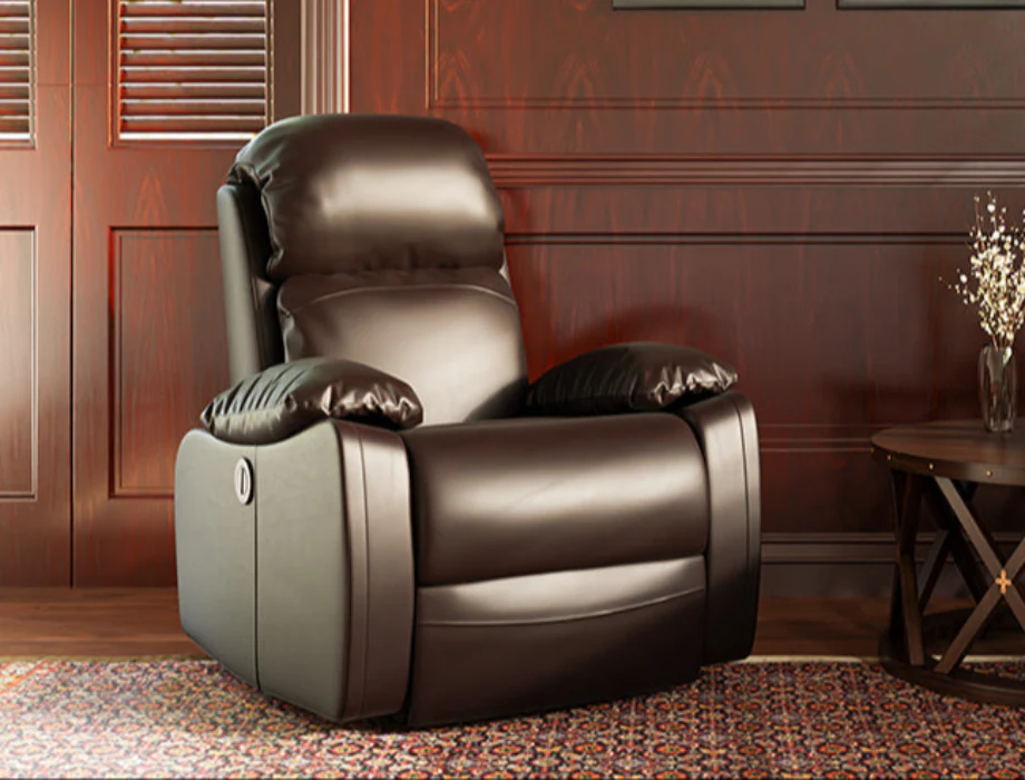 Maverick Premium Leather Recliner Chair – Luxury Manual Reclining Armchair Dark brown leather recliner chair with ergonomic backrest
