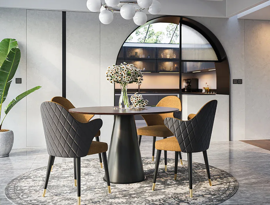 Luxury Round 4-Seater Dining Table Set with Upholstered Accent Chairs