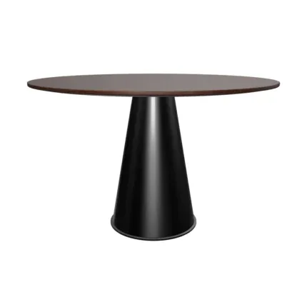 Luxury round 4-seater dining table with upholstered quilted accent chairs.