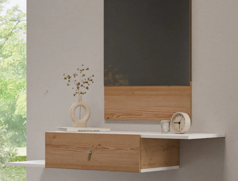 floating dresser Connect, Crafted from premium solid Black Walnut or solid White Oak Floating Wooden Dresser with Mirror