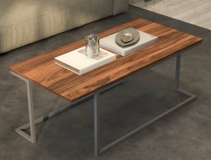 Modern wooden coffee table with metal frame