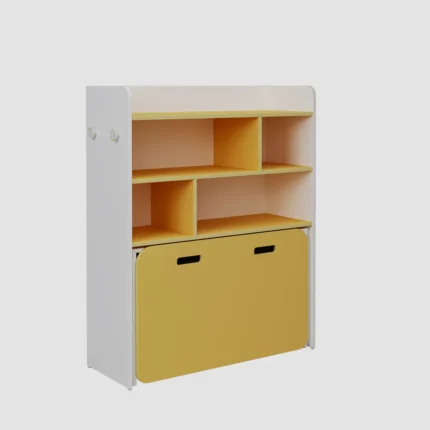 Kids study desk with bookshelf and storage bench