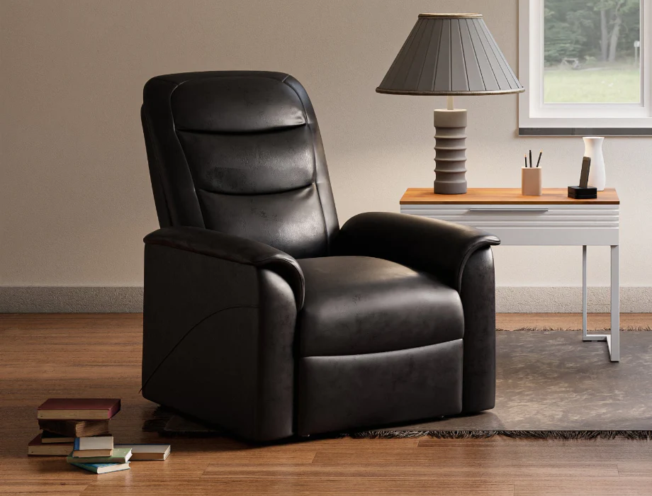 Executive Black Power Recliner Chair – Premium Leather Comfort Seat black manual recliner chair with padded armrests