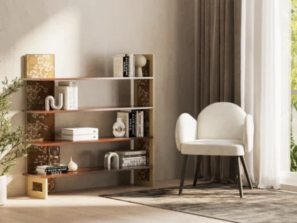 Minimalist display bookshelf with wood-grain finish