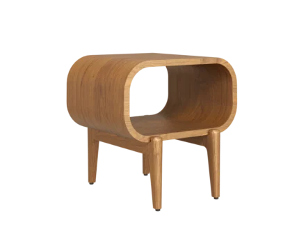 Romano curved wooden side table with open storage shelf