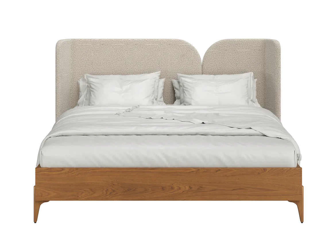King Size Modern Upholstered Wooden Bed | Luxury Contemporary Bed Frame Contemporary king size wooden bed featuring a premium upholstered fabric headboard.