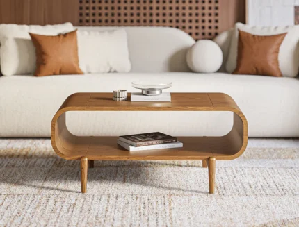 Curved wooden center table for living room