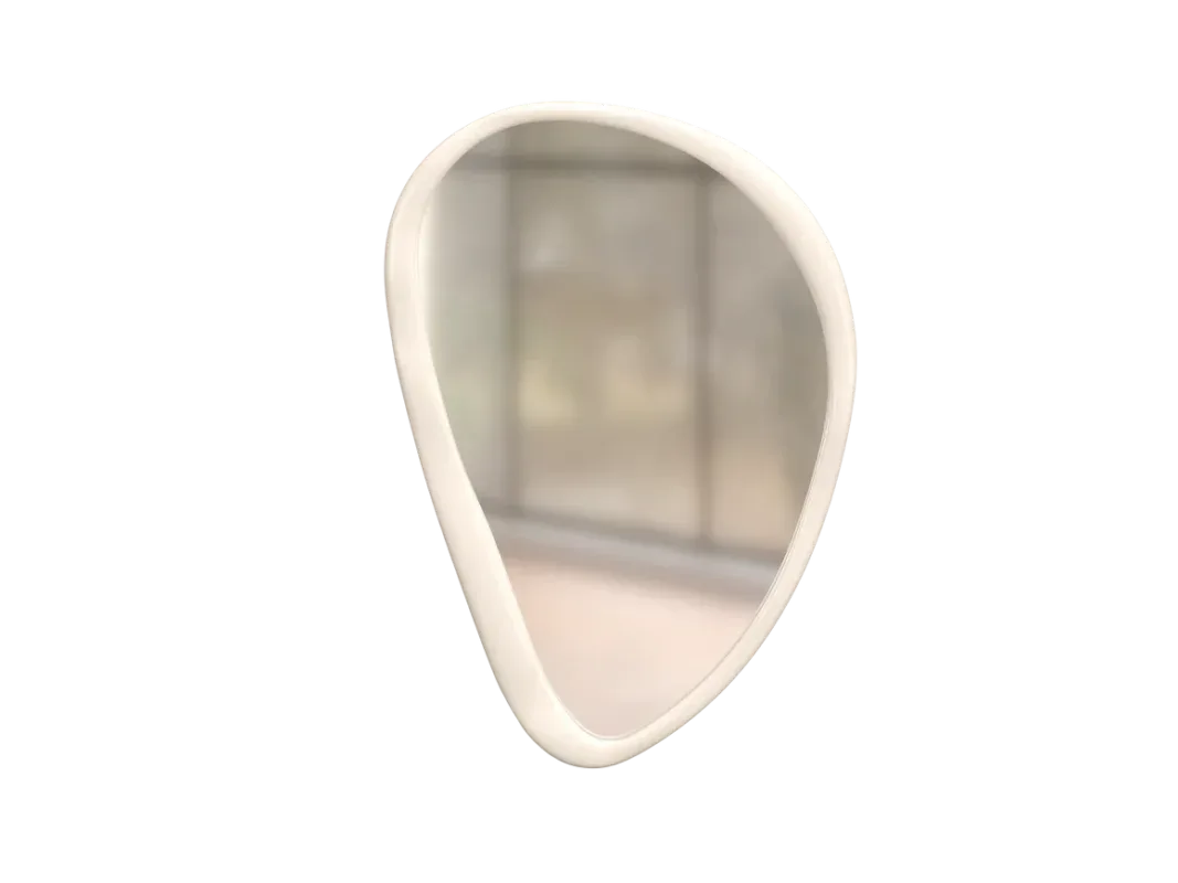 Aura organic pebble wall mirror with ivory frame