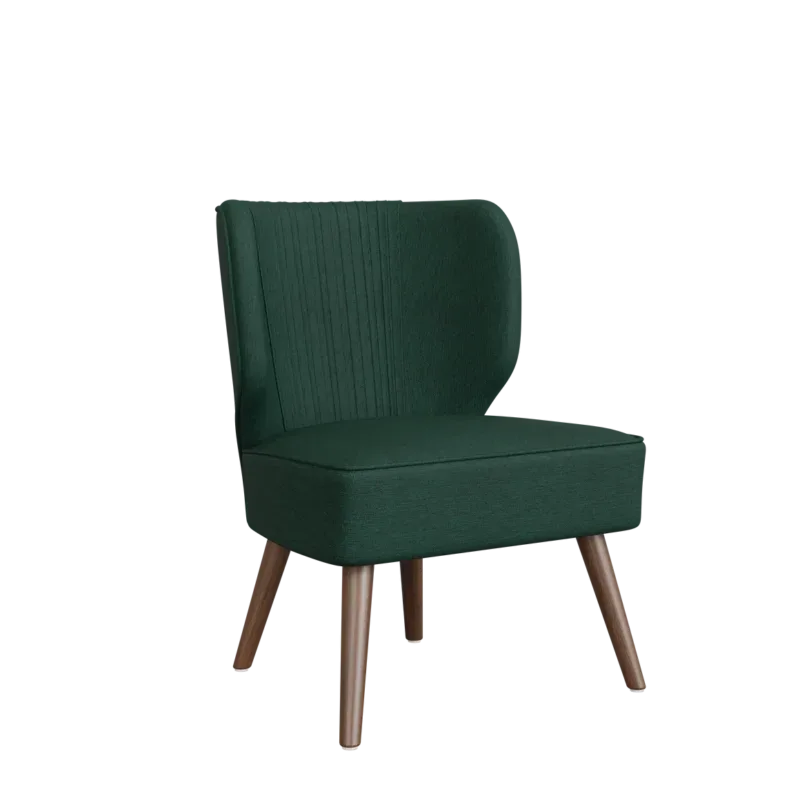 Contemporary linen lounge chair with wooden legs and cushioned seat