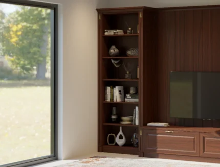 Walnut open shelving unit for books and home décor