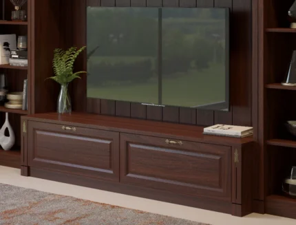 Modern wooden TV wall unit with display shelves