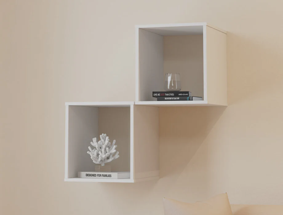 Modern Floating Cube Wall Shelf Set – White Display Storage Shelves Minimalist wall-mounted cube storage shelves