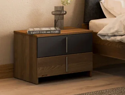 Modern Walnut Bedside Table with 2 Drawers | Contemporary Wooden Nightstand