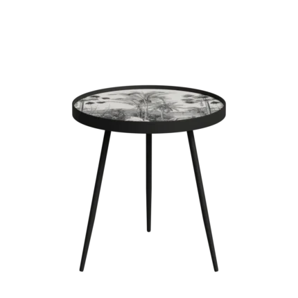 Underwood round tray side table with black metal legs