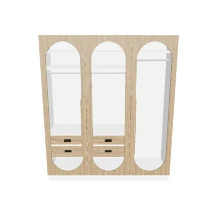 Aurora 3 door wooden wardrobe with glass doors