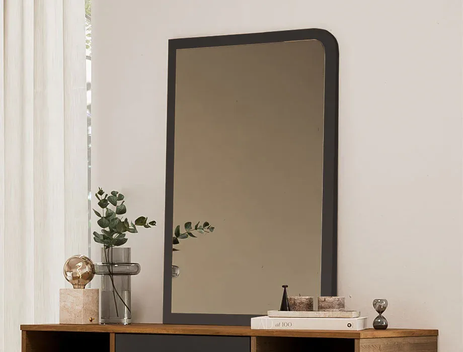 Nova modern black framed bedroom wall mirror