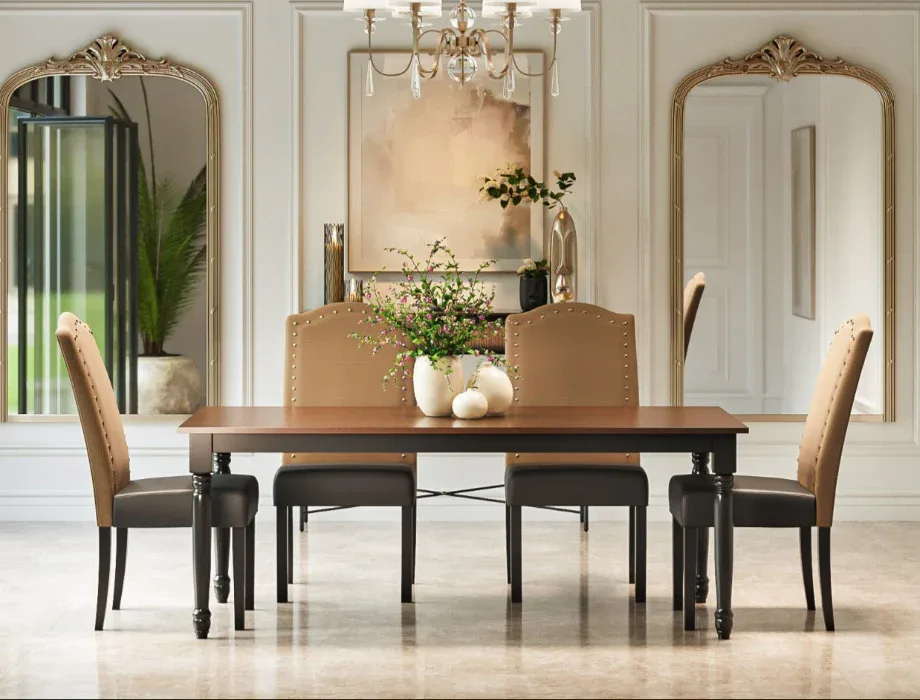 Cambridge 6-Seater Dining Table Set – Modern Wooden Dining Table with Upholstered Chairs