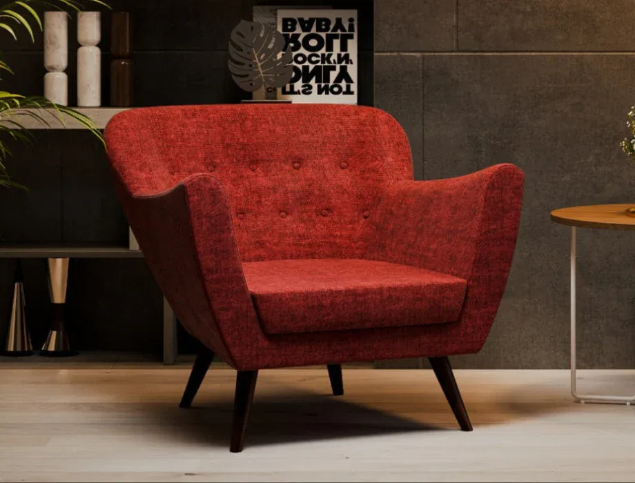 Alexa mid-century modern upholstered accent armchair with wooden legs