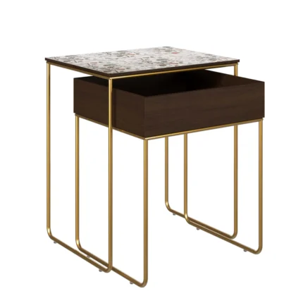 Luxury marble top side table with drawer and gold frame