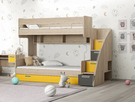 Modern oak finish bunk bed for children's bedroom