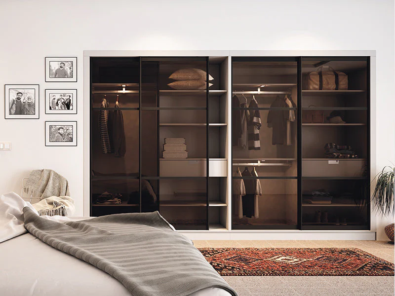 Modern Sliding Glass Door Wardrobe | Premium Bedroom Closet with Mirror & Smoked Glass Options Premium sliding door wardrobe with mirror finish for modern interiors.
