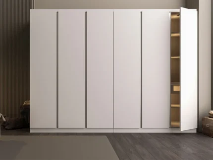Contemporary black bedroom wardrobe featuring spacious storage compartments.
