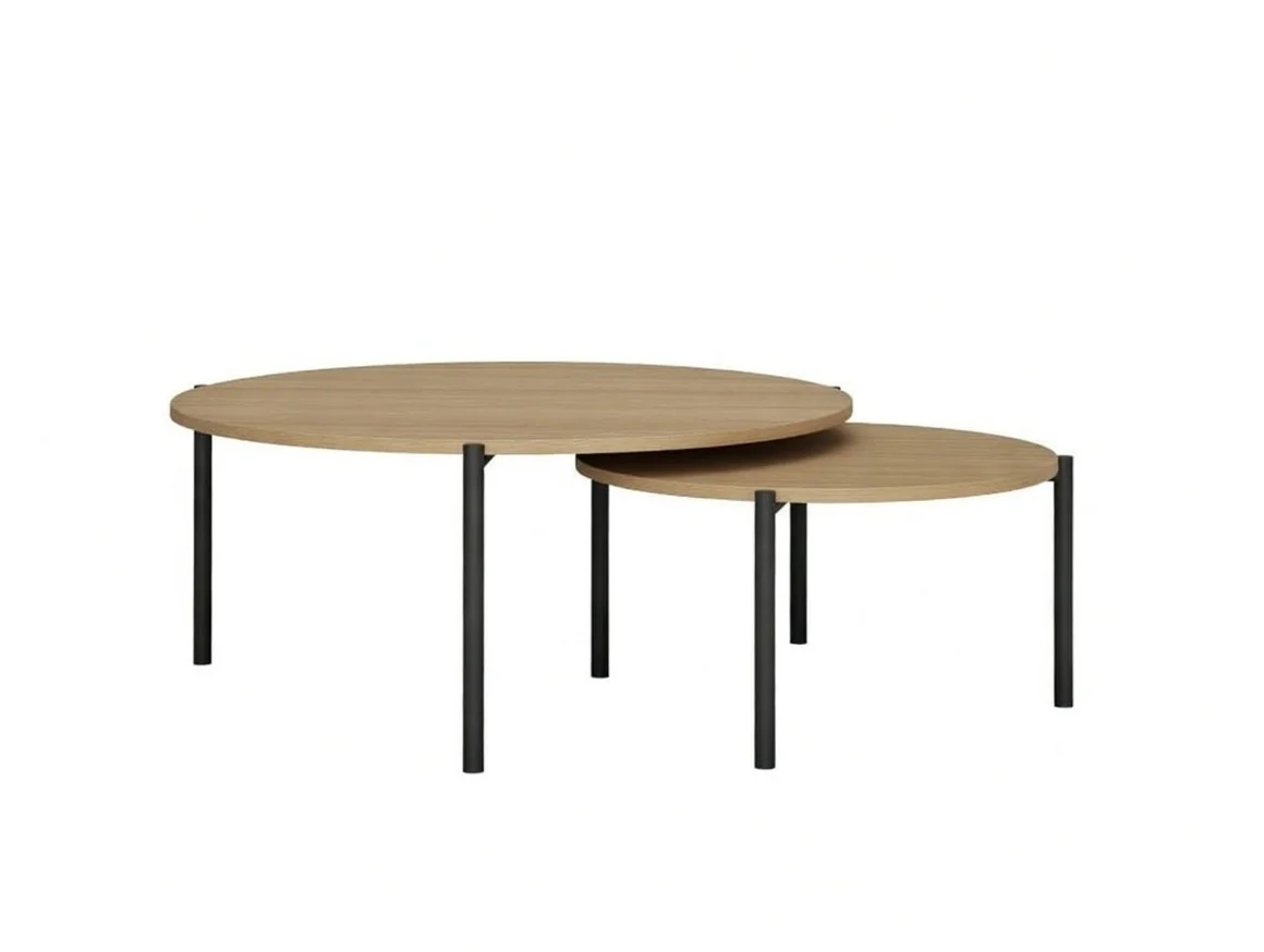 Modern Round Nesting Coffee Table Set – Wooden Living Room Center Tables (Set of 2) Modern round nesting coffee table set