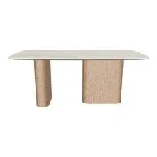 Hampton 6-seater wooden dining table with upholstered quilted accent chairs.