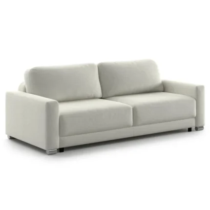 Modern convertible sleeper sofa bed with pull-out ottoman in cream fabric