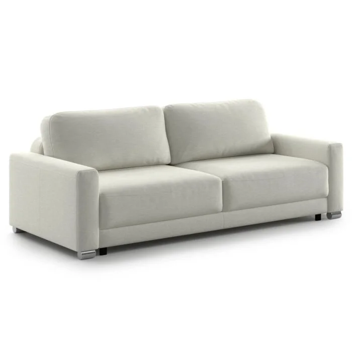 Modern convertible sleeper sofa bed with pull-out ottoman in cream fabric