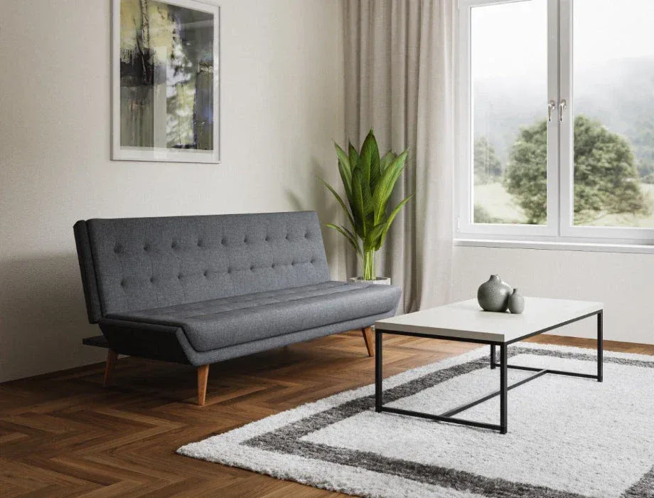 Stylish 3-seater grey sofa bed with premium fabric upholstery.