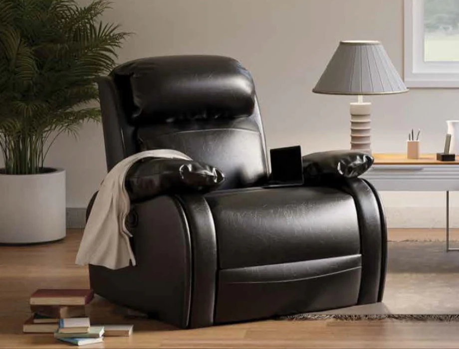 Maverick Premium Leather Recliner Chair – Luxury Manual Reclining Armchair Maverick premium black leather recliner chair