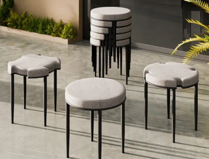 Modern Upholstered Nesting Stools Set with Metal Legs – Grey