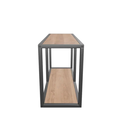 Industrial floating wall bookshelf with black metal frame