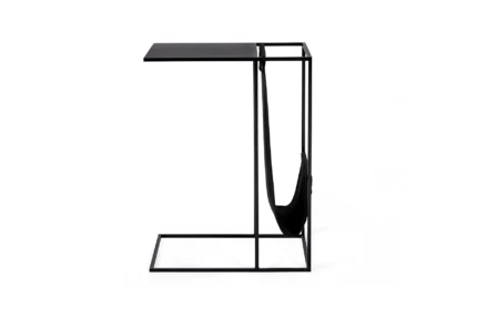 Modern black metal side table with magazine rack