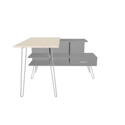 Modern L-shaped computer desk with storage shelves