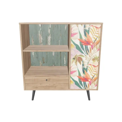 Modern wooden storage cabinet with tropical sliding door