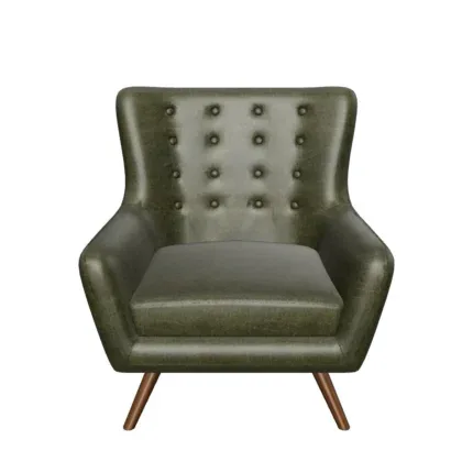 Vigo modern wingback accent chair with button-tufted back and wooden legs