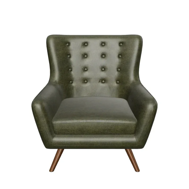 Vigo modern wingback accent chair with button-tufted back and wooden legs