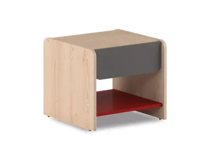 Contemporary wooden nightstand with drawer and open storage shelf.